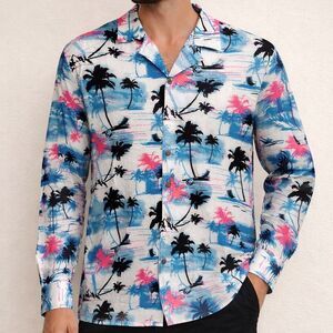 coofandy men's hawaiian tropical long sleeve button down  Shirt Size XL